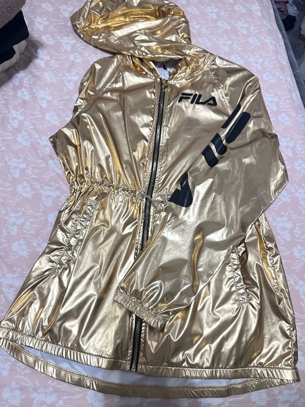 Fila Gold Metallic Hooded Anorak with Black Accents